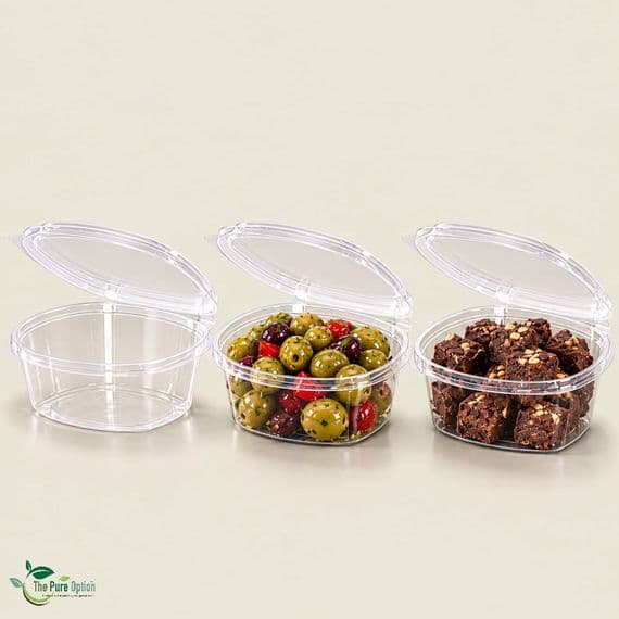 8 oz Clear PLA Compostable Deli Container with Hinged Lid | Pack of 50