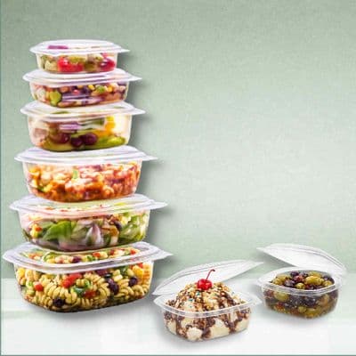 Biodegradable & Compostable Hinged Deli Containers | Clear PLA Salad & Dessert Bowls | 6 Sizes