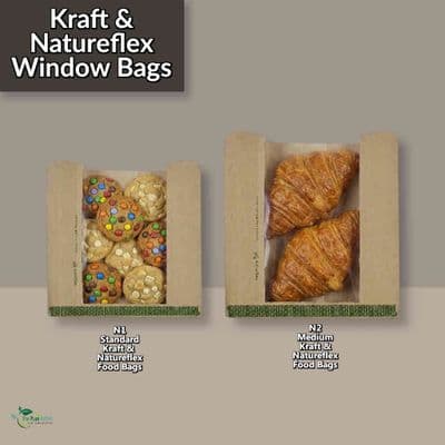 Biodegradable Compostable Kraft Food Bags & Natureflex Window | Made by Vegware