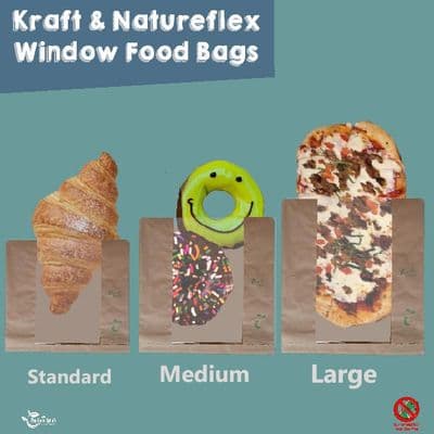 Biodegradable Compostable Kraft Food Bags with Natureflex Window | Plastic Free