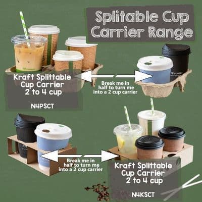 Bulk Cardboard Compostable Splittable Cup Carrier Trays 1 to 4 Cups