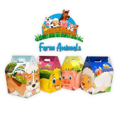 Cardboard Compostable Biodegradable Farm Animal Birthday Party Gift Boxes x 10