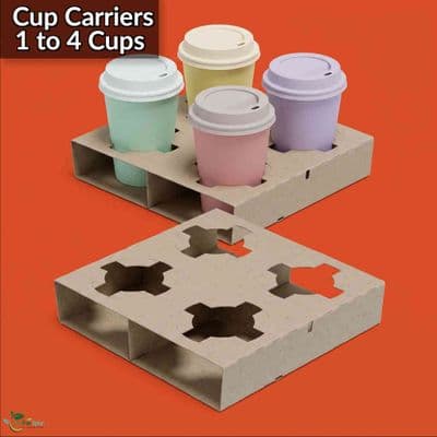 Cardboard Compostable Biodegradable Recyclable Carrier Trays | 1 to 4 Cups