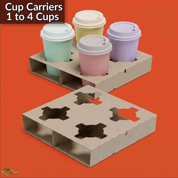 Cardboard Compostable Biodegradable Recyclable Carrier Trays | 1 to 4 Cups