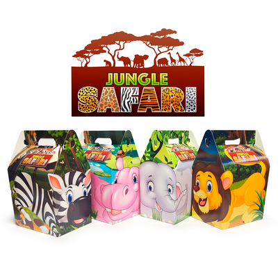 Cardboard Compostable Biodegradable Safari Birthday Party Gift Boxes x 10