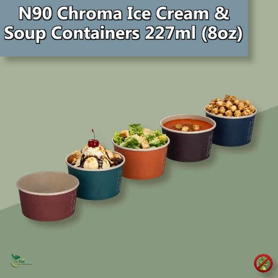 N90 Chroma Compostable Cardboard Ice Cream & Soup Containers 8oz | Box of 1000