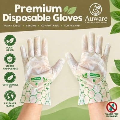Compostable & Biodegradable Latex-Free Disposable Gloves | Food Safe | 2 Sizes