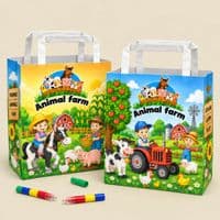 Eco-Friendly Compostable Animal Farm Kids Party Bags with Crayons | Pack of 10
