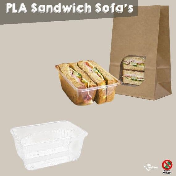 Eco-Friendly Compostable Sandwich & Cake Sofa Trays | Plant-Based PLA