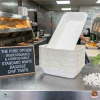 Eco-Friendly Fibre Chip Trays | 100% Compostable & Plastic-Free Sugarcane Fish & Chip Trays | Simply White Molded Takeaway Food Trays