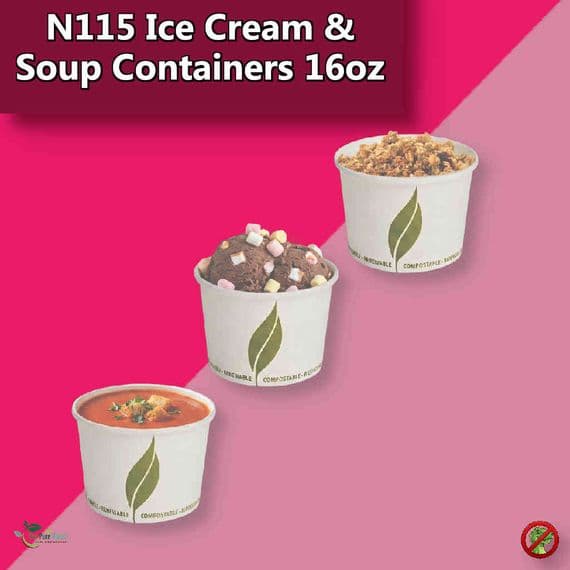 Enviroware Biodegradable Compostable Ice Cream & Soup Containers | 16oz | Pack of 25