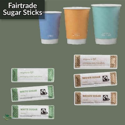 Fairtrade Biodegradable Compostable Disposable Sugar Sticks | White or Brown