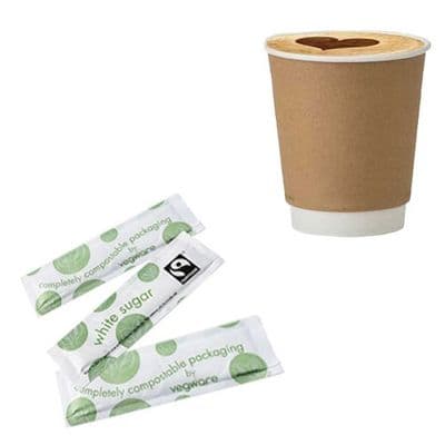 Fairtrade Biodegradable Compostable Disposable White Sugar Sticks  x 1000