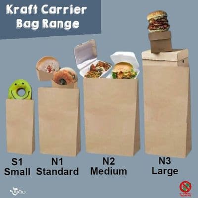 Heavy Duty Kraft Paper Carrier Food Bags | 100% Compostable & Reyclable
