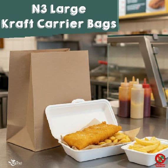 Heavy Duty Large Kraft Paper Carrier Food Bags | 100% Compostable & Reyclable