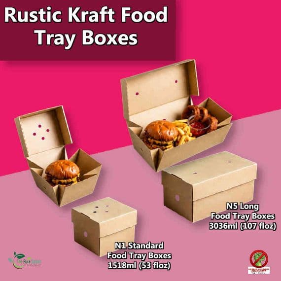 Kraft Biodegradable & Compostable Food Tray Boxes | Eco-Friendly Open-Top Paperboard Catering Trays | Pick A Size (Bulk Multi-Packs)