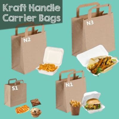 Kraft Biodegradable Compostable Paper Handled Carrier Bags x 50