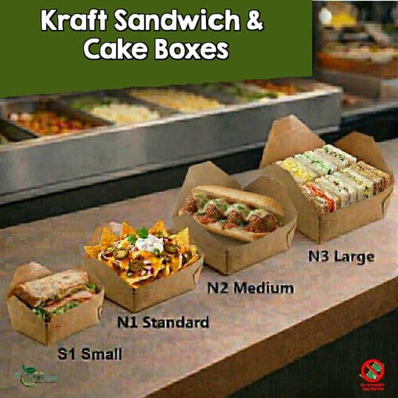 Kraft Biodegradable Compostable Sandwich & Cake Boxes | Leakproof & Eco-Friendly