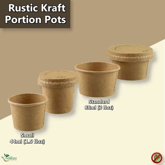 Kraft Compostable Food Portion Pots (Box of 2,000) | Eco-Friendly Paperboard Sample & Dip Cups | Plastic-Free Sauce Containers