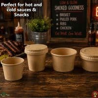 Kraft Compostable Food Portion Pots (Box of 2,000) | Eco-Friendly Paperboard Sample & Dip Cups | Plastic-Free Sauce Containers