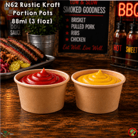 Kraft Compostable Food Portion Pots (Box of 2,000) | Eco-Friendly Paperboard Sample & Dip Cups | Plastic-Free Sauce Containers