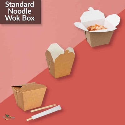 Kraft Compostable Noodle Boxes Leakproof Eco Takeaway Food Containers | Pack of 50