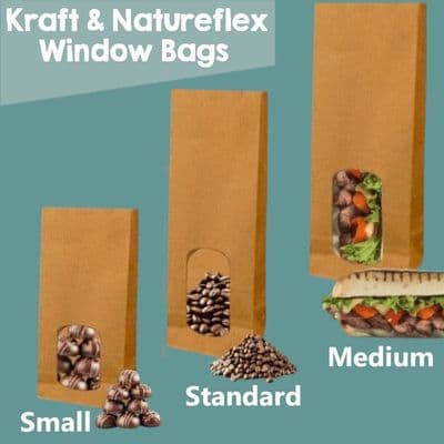 Kraft & Natureflex Biodegradable Compostable Heat Seal Bags x 100