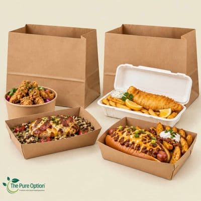 Large Premium Compostable Kraft Paper Carrier Food Bags | Box of 125