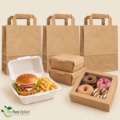 Medium Compostable Kraft Paper Carrier Bags with Handles