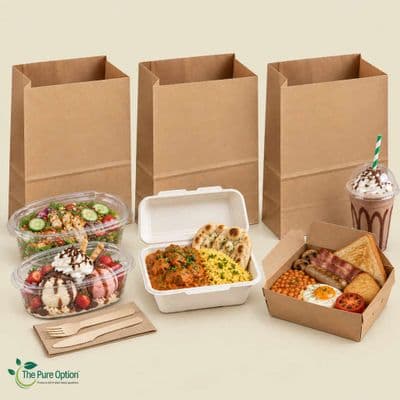 Medium Premium Compostable Kraft Paper Carrier Food Bags | Box of 125