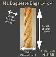 N1 Bulk Artisan Home Biodegradble Compostable  Baguette Bags 14x4
