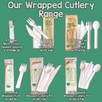 N1 Bulk Paper Wrapped Compostable Biodegradable Full Cutlery Set x 250