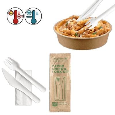 N1 Bulk Paper Wrapped Compostable Knife, Fork Napkin Set x 250