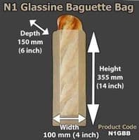 N1 Bulk Rustic Biodegradable Compostable Baguette Bags 14x4