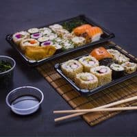 N1 Bulk Standard PLA Compostable Sushi & Cake Platters with Lids 7x5