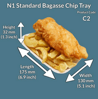 N1 Bulk Standard Sugarcane Biodegradable Compostable Chip Trays x 500