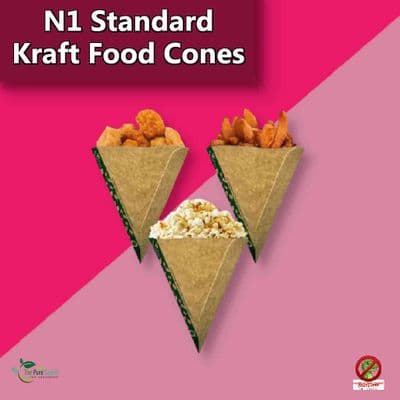 N1 Kraft Biodegradable & Compostable Chip & Snack Cones 24oz | Eco-Friendly | Pack of 100