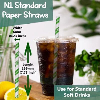 N1 Standard Biodegradable Compostable Striped Straws 6mm (Pack of 250)
