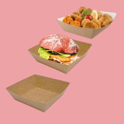 N1 Standard Kraft Biodegradable Compostable Disposable Burger Trays x 50