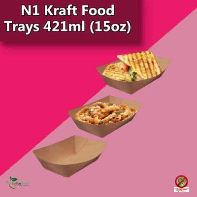 N1 Standard Kraft Compostable Eco-Friendly Takeaway Food Trays | 421ml (15oz)