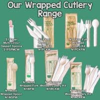N1 Wood Compostable Disposable Wrapped Cutlery Set x 50