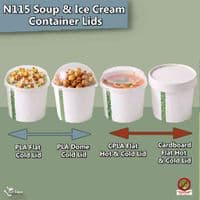 N115 Compostable Soup & Ice Cream Container Lid Range | 12 to 32oz | Box of 500