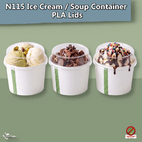 N115 Compostable Soup & Ice Cream Container Lid Range | 12 to 32oz | Box of 500