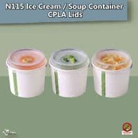 N115 Compostable Soup & Ice Cream Container Lid Range | 12 to 32oz | Box of 500