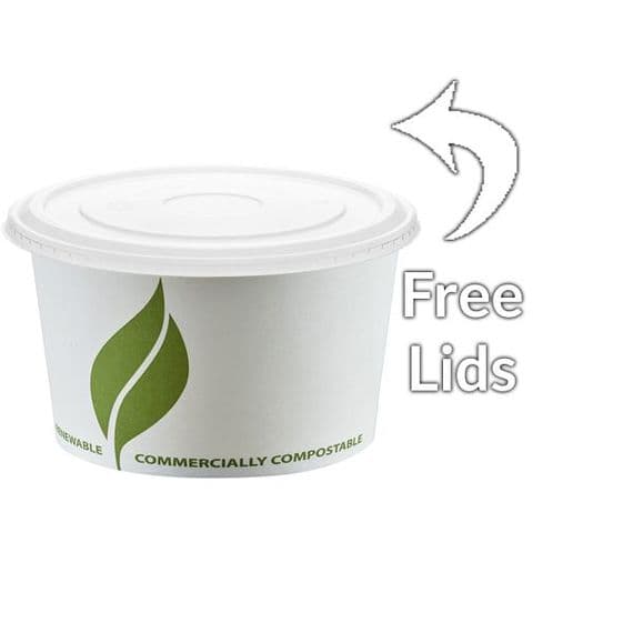 N115 Enviroware Compostable Soup & Ice Cream Container & Lids 16oz