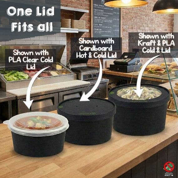 N150 Compostable Noir Food Bowl Lids 150mm | Pick a Lid | Pack of 50