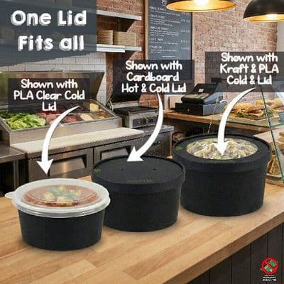 N150 Compostable Noir Food Bowl Lids 150mm (Pick a Type)
