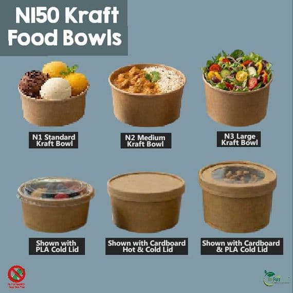 N150 Kraft Biodegradable & Compostable Food Container Bowls (Box of 300) | Eco-Friendly Open-Top Paperboard Salad & Street Food Bowls | Plastic-Free Takeaway Salad Bowls