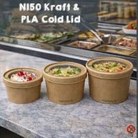 N150 Kraft Compostable Food Bowl Lids 150mm (Pick a Type)