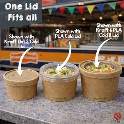 N150 Kraft Compostable Food Bowl Lids 150mm (Pick a Type)